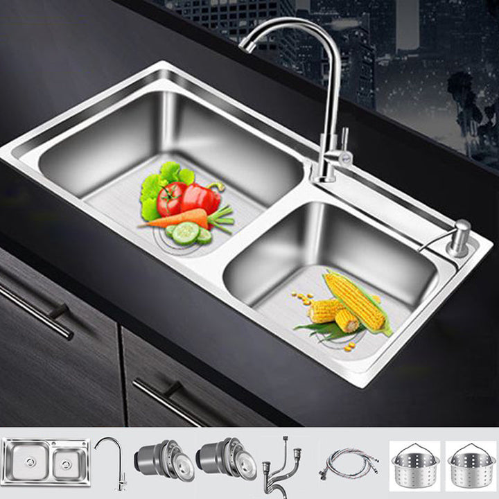 Lisslune | Modern Style Kitchen Sink Stainless Steel 2 Holes Top Mount Kitchen Sink