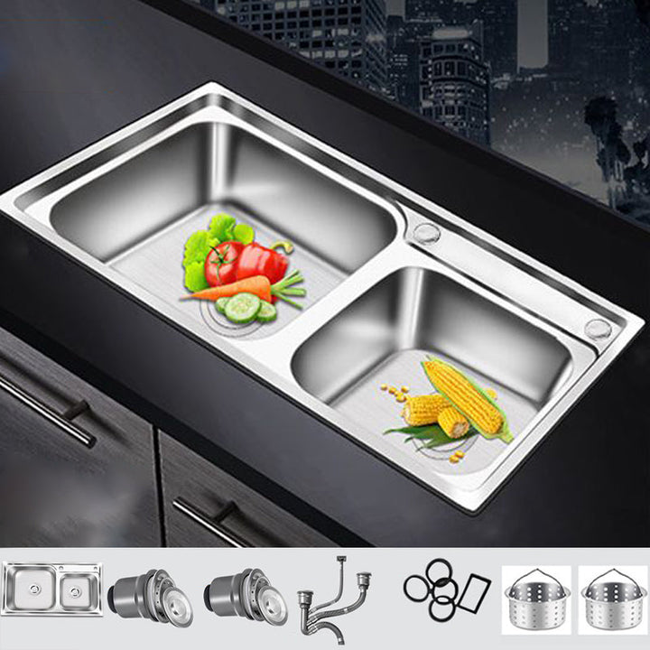 Lisslune | Modern Style Kitchen Sink Stainless Steel 2 Holes Top Mount Kitchen Sink