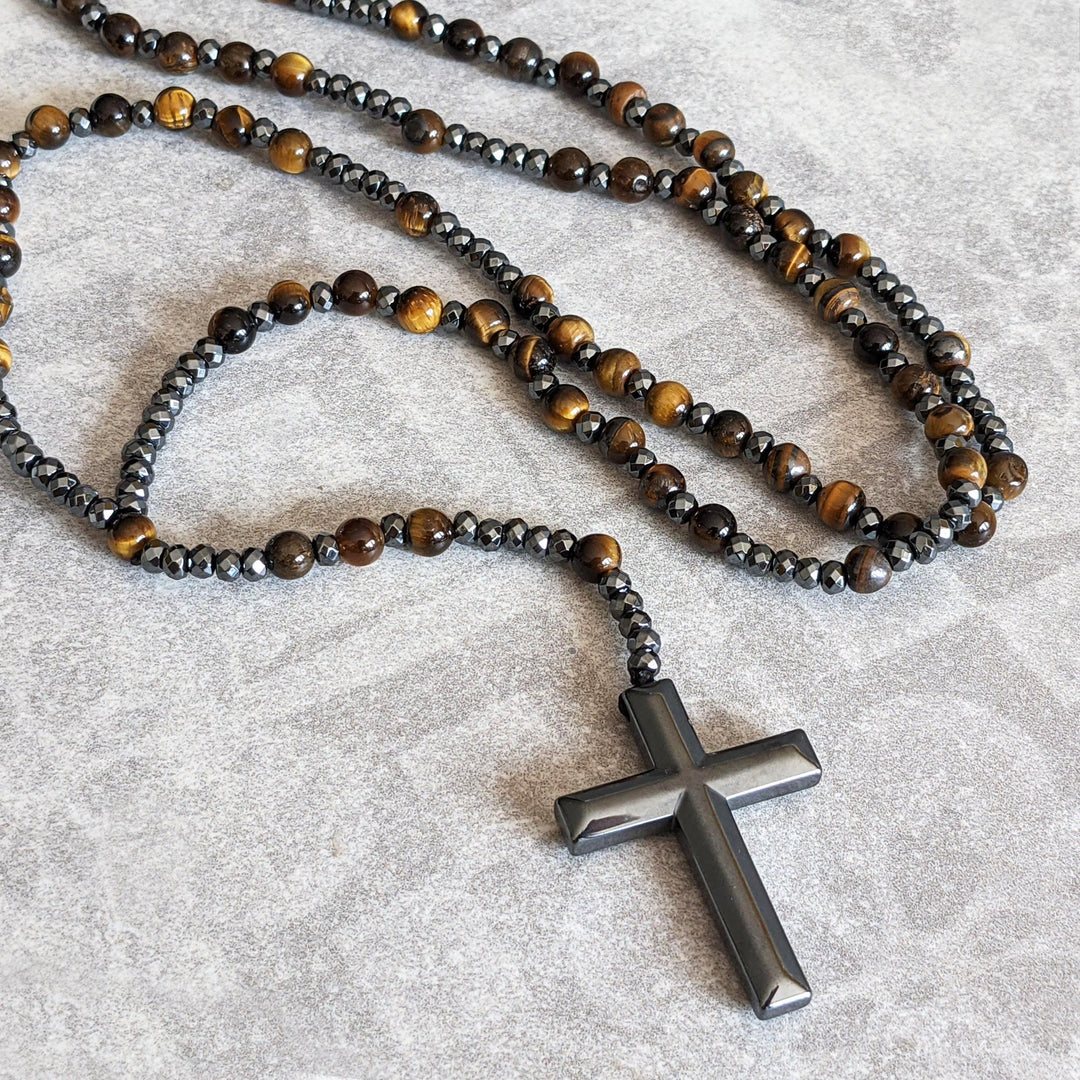 Lisslune | Orion Spiritual Necklace with Tiger Eye & Lapis Lazuli – Men's Rosary