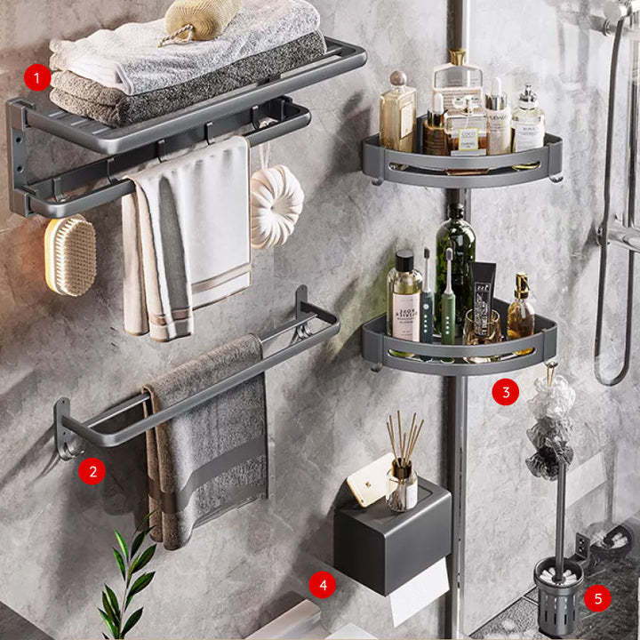 Lisslune | Modern Bathroom Accessory Hardware Set Gray Towel Bar Bathroom Shelf Bathroom Hardware Set