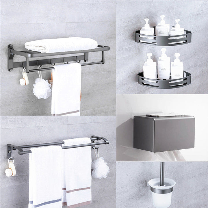 Lisslune | Matt gray bathroom accessory set bathroom shelf/towel holder & paper holder included