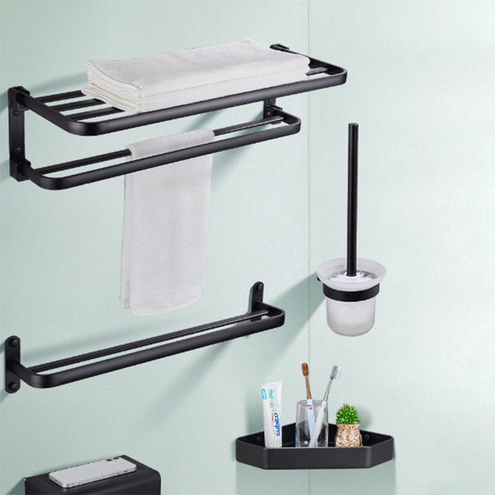 Lisslune | Modern Bathroom Accessory Set Matte Black/Grey Bathroom Shelf/Towel Holder & Paper Holder