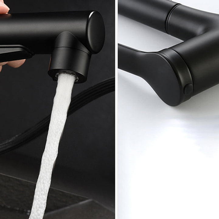 Lisslune | Modern Sink Faucet Copper Single Handle Low Arc Pull Down Sink Faucet
