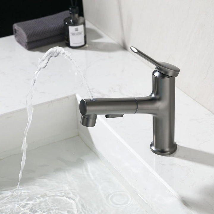 Lisslune | Modern Sink Faucet Copper Single Handle Low Arc Pull Down Sink Faucet