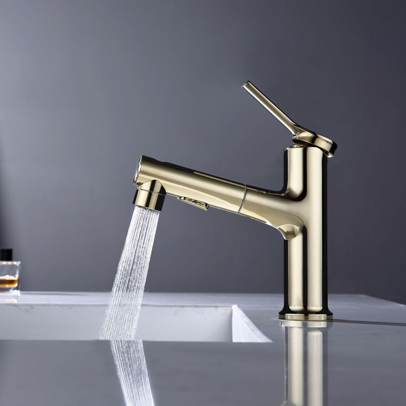 Lisslune | Modern Sink Faucet Copper Single Handle Low Arc Pull Down Sink Faucet