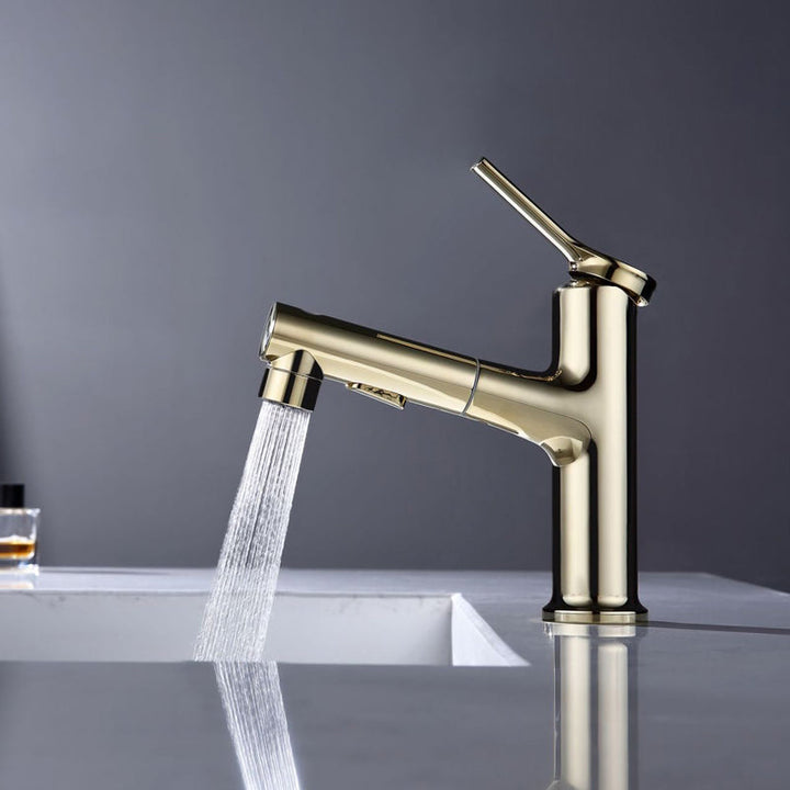 Lisslune | Modern Sink Faucet Copper Single Handle Low Arc Pull Down Sink Faucet