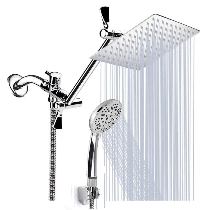 Lisslune | Modern Style Dual Shower Head 9-Spray Silver Wall Mount Shower Head