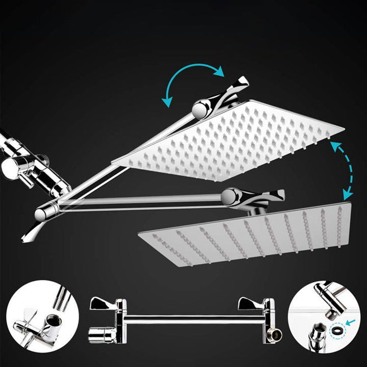 Lisslune | Modern Style Dual Shower Head 9-Spray Silver Wall Mount Shower Head