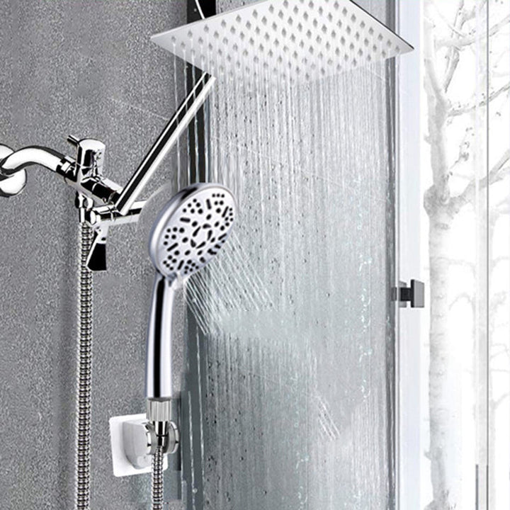 Lisslune | Modern Style Dual Shower Head 9-Spray Silver Wall Mount Shower Head