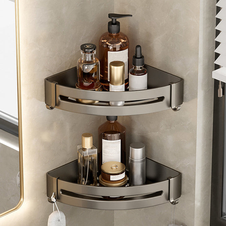 Lisslune | Contemporary Aluminum Bathroom Accessory Set Gray Bath Shelf