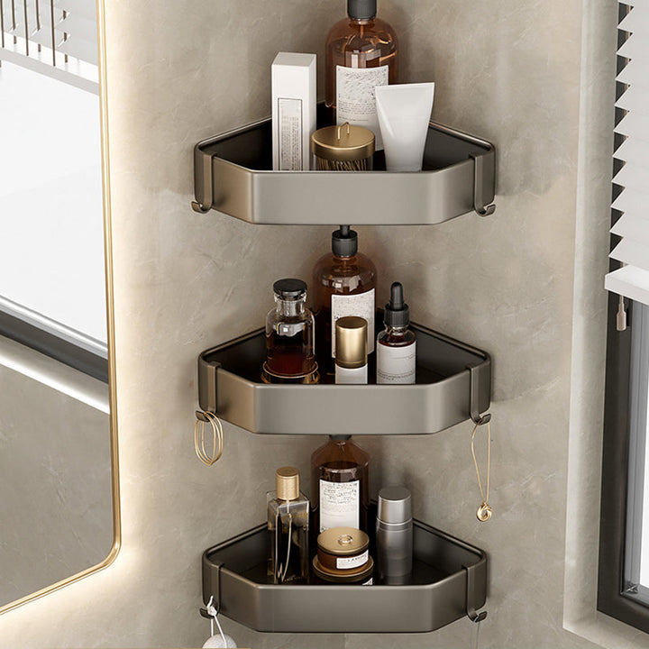 Lisslune | Contemporary Aluminum Bathroom Accessory Set Gray Bath Shelf