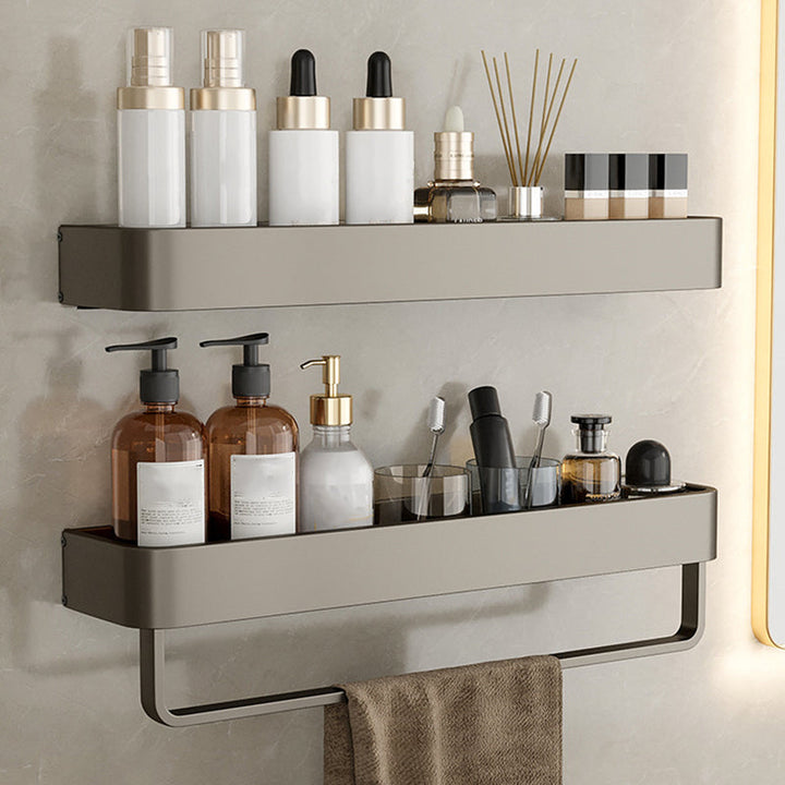 Lisslune | Contemporary Aluminum Bathroom Accessory Set Gray Bath Shelf
