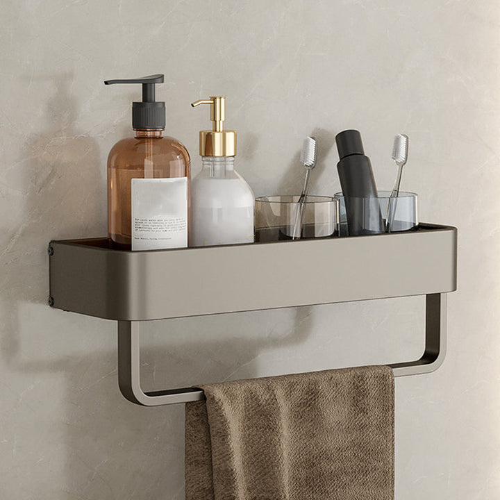 Lisslune | Contemporary Aluminum Bathroom Accessory Set Gray Bath Shelf