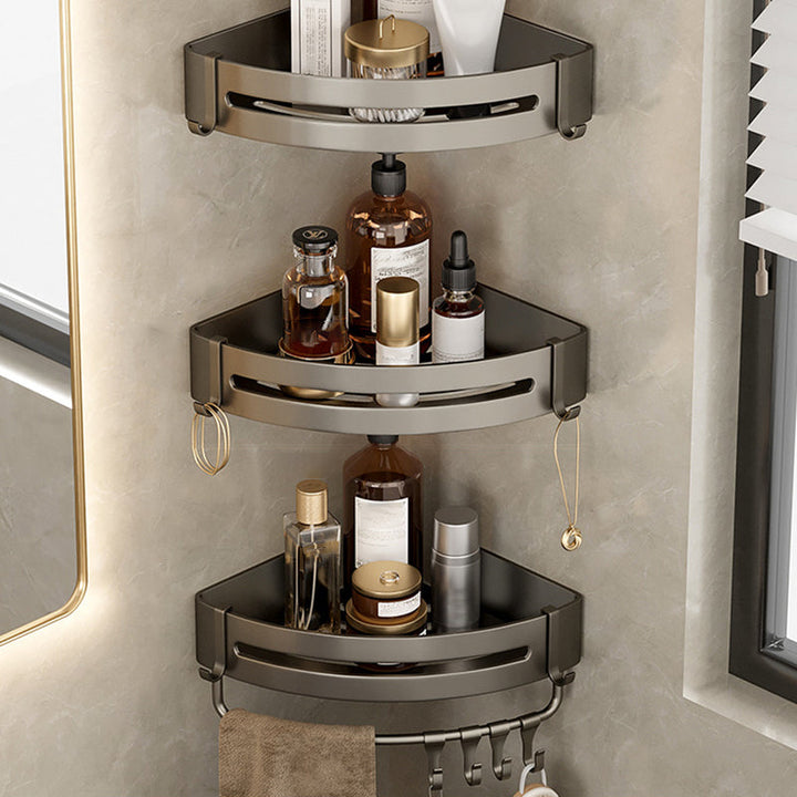 Lisslune | Contemporary Aluminum Bathroom Accessory Set Gray Bath Shelf