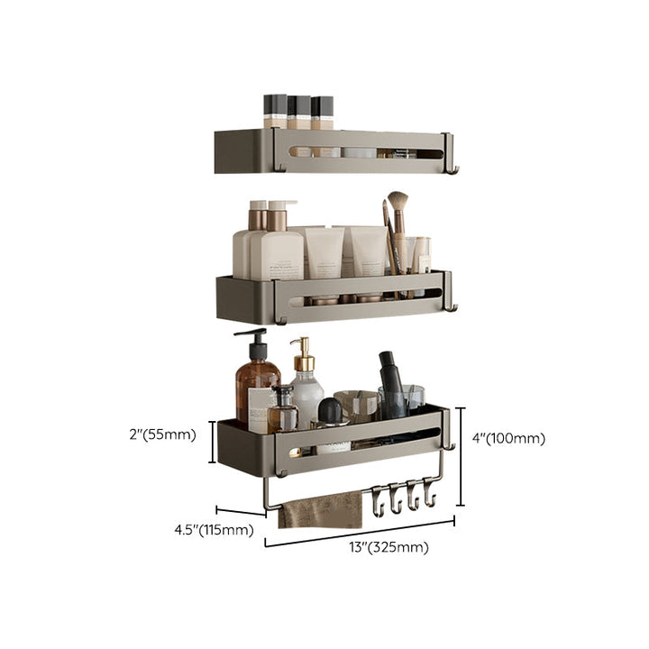 Lisslune | Contemporary Aluminum Bathroom Accessory Set Grey Bath Shelf