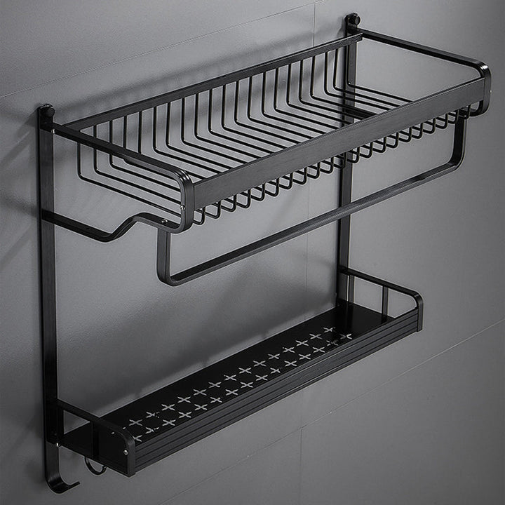 Lisslune | Black / Silver Bathroom Accessories Aluminium Hardware Set Bathroom Shelf