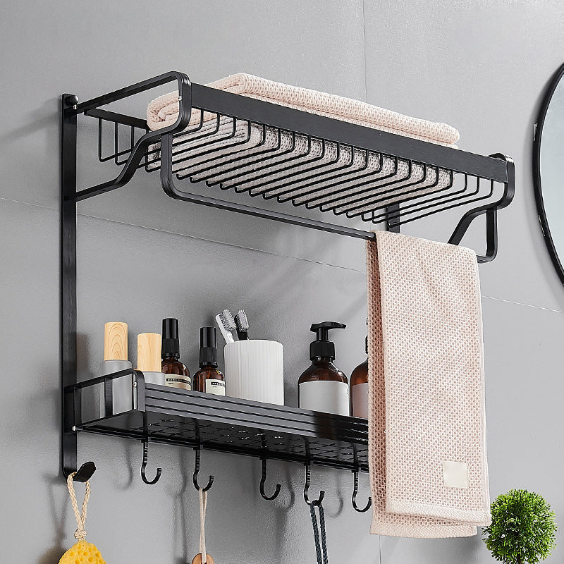 Lisslune | Black / Silver Bathroom Accessories Aluminium Hardware Set Bathroom Shelf