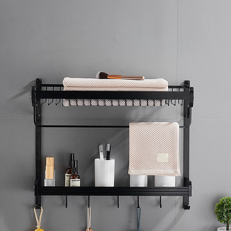 Lisslune | Black / Silver Bathroom Accessories Aluminium Hardware Set Bathroom Shelf