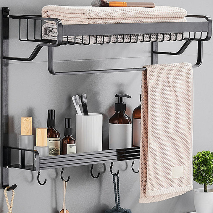 Lisslune | Black / Silver Bathroom Accessories Aluminium Hardware Set Bathroom Shelf