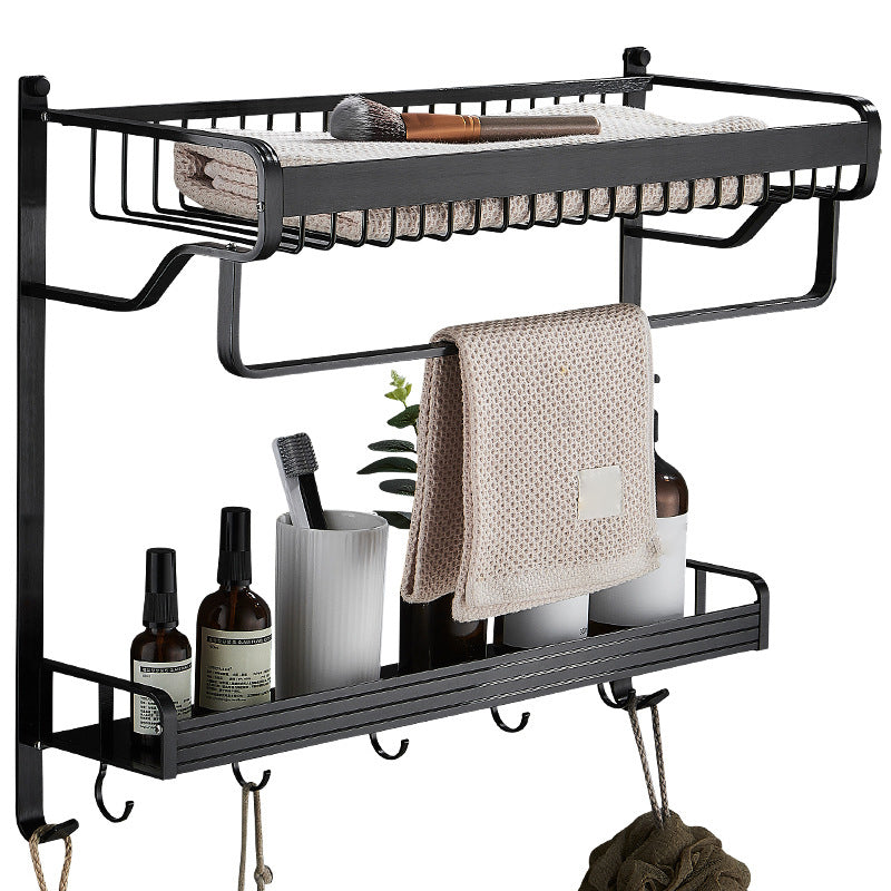 Lisslune | Black / Silver Bathroom Accessories Aluminium Hardware Set Bathroom Shelf