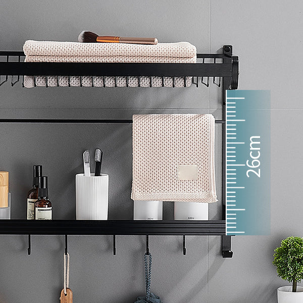 Lisslune | Black / Silver Bathroom Accessories Aluminium Hardware Set Bathroom Shelf