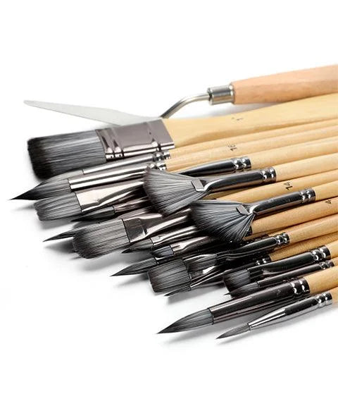 Lisslune | Professional Art Brushes with Natural Wood Handles Set of 24