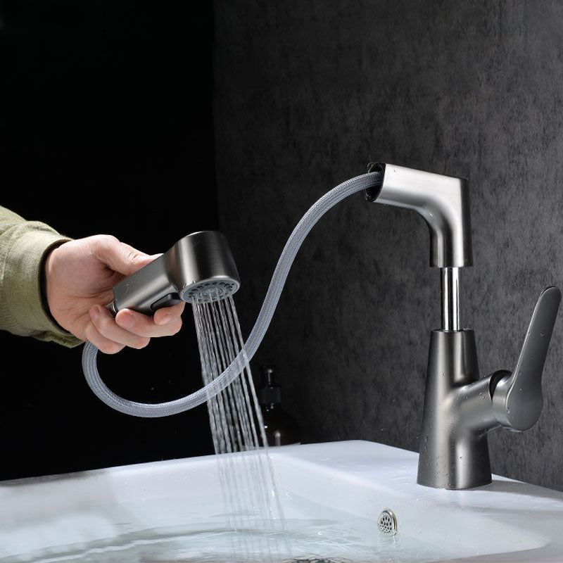Lisslune | Modern Sink Faucet Copper Single Handle Low Arc Pull Down Sink Faucet