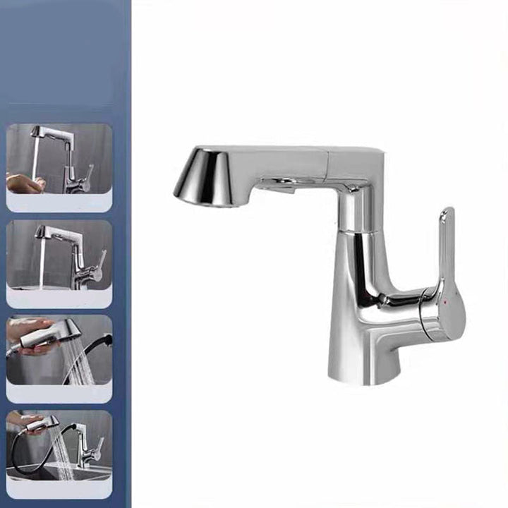 Lisslune | Modern Sink Faucet Copper Single Handle Low Arc Pull Down Sink Faucet