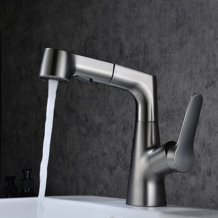 Lisslune | Modern Sink Faucet Copper Single Handle Low Arc Pull Down Sink Faucet