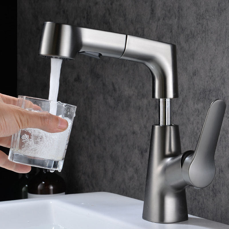 Lisslune | Modern Sink Faucet Copper Single Handle Low Arc Pull Down Sink Faucet