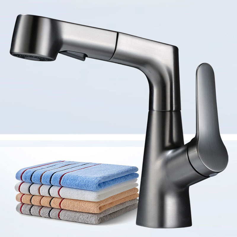 Lisslune | Modern Sink Faucet Copper Single Handle Low Arc Pull Down Sink Faucet
