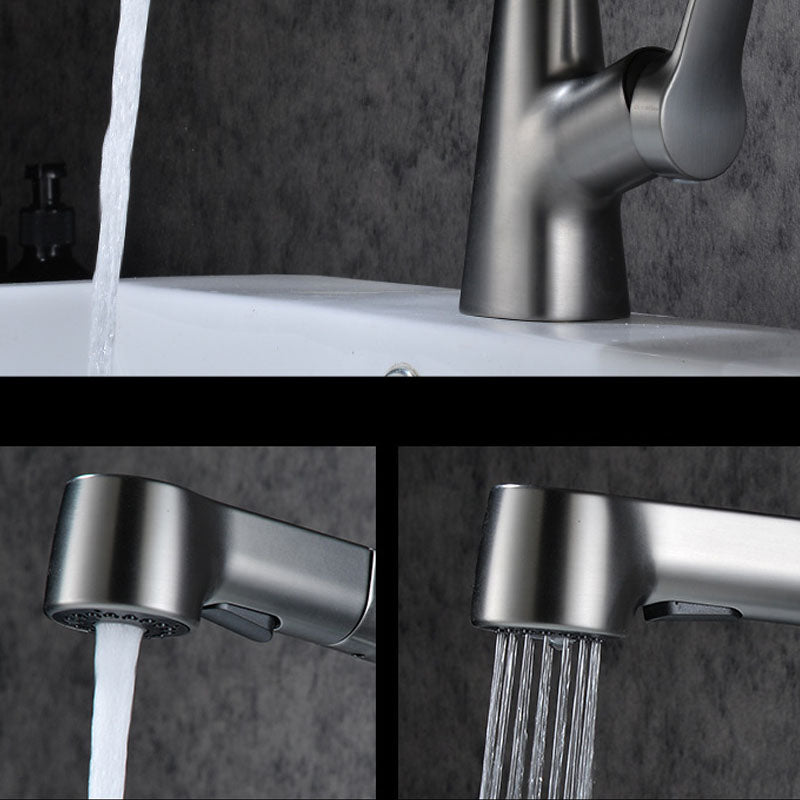 Lisslune | Modern Sink Faucet Copper Single Handle Low Arc Pull Down Sink Faucet
