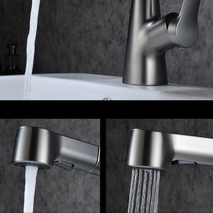 Lisslune | Modern Sink Faucet Copper Single Handle Low Arc Pull Down Sink Faucet