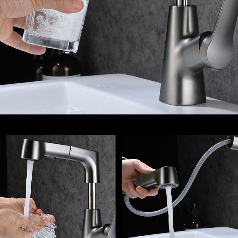Lisslune | Modern Sink Faucet Copper Single Handle Low Arc Pull Down Sink Faucet