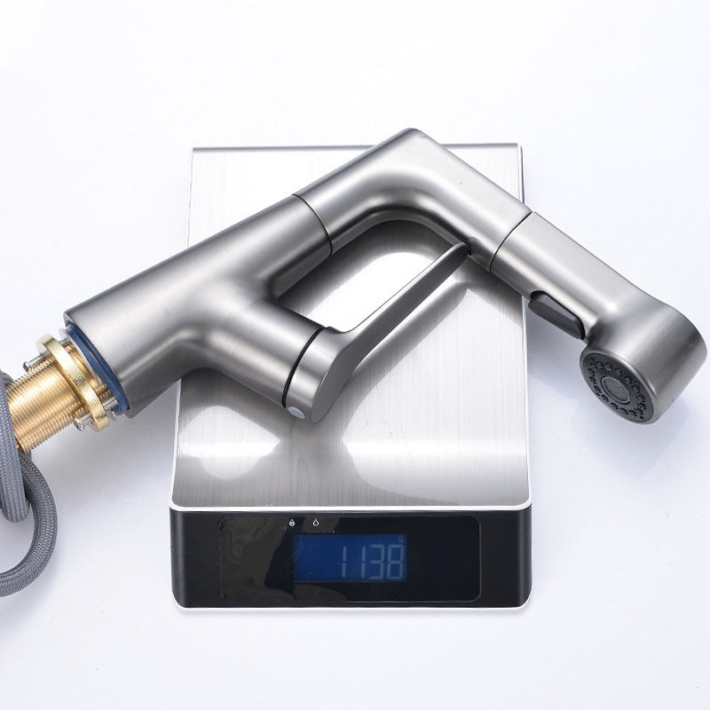 Lisslune | Modern Sink Faucet Copper Single Handle Low Arc Pull Down Sink Faucet