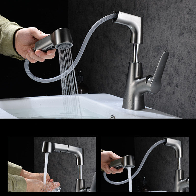 Lisslune | Modern Sink Faucet Copper Single Handle Low Arc Pull Down Sink Faucet