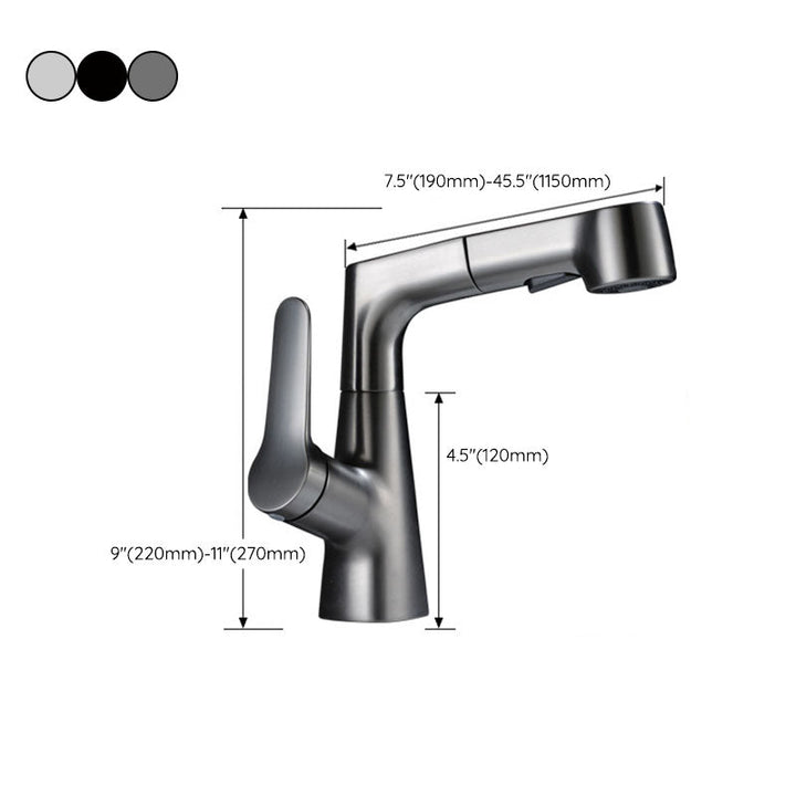 Lisslune | Modern Sink Faucet Copper Single Handle Low Arc Pull Down Sink Faucet