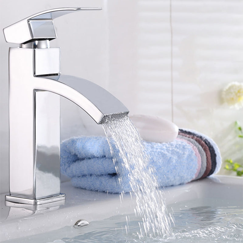 Lisslune | Cubic Chrome Bathroom Faucet Low Arc Single Lever Basin Faucet