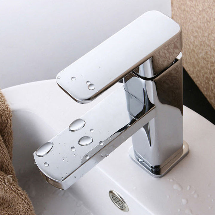 Lisslune | Cubic Chrome Bathroom Faucet Low Arc Single Lever Basin Faucet