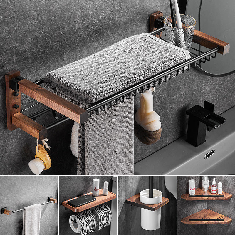 Lisslune | Wood & Aluminum Bathroom Set Brown Bathroom Accessory Set