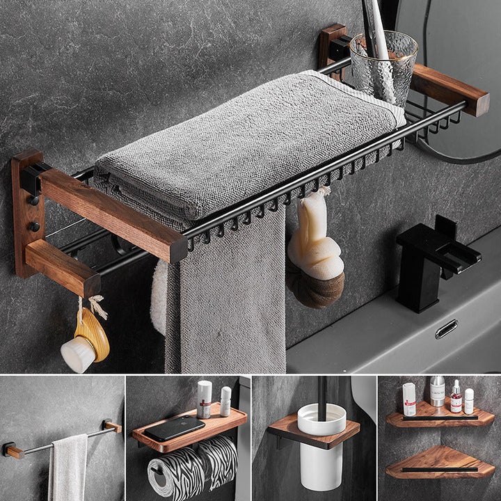 Lisslune | Wood & Aluminum Bathroom Set Brown Bathroom Accessory Set