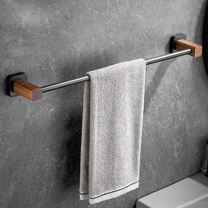 Lisslune | Wood & Aluminum Bathroom Set Brown Bathroom Accessory Set
