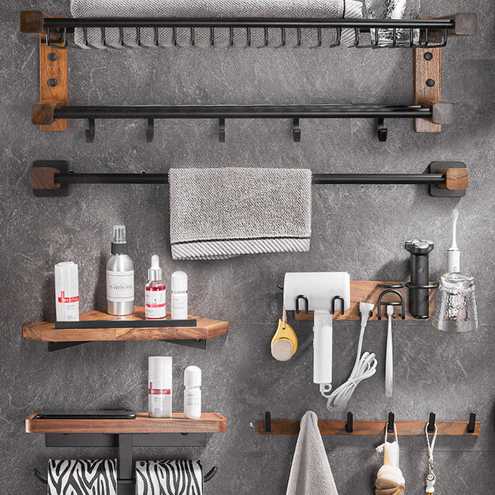 Lisslune | Wood & Aluminum Bathroom Set Brown Bathroom Accessory Set