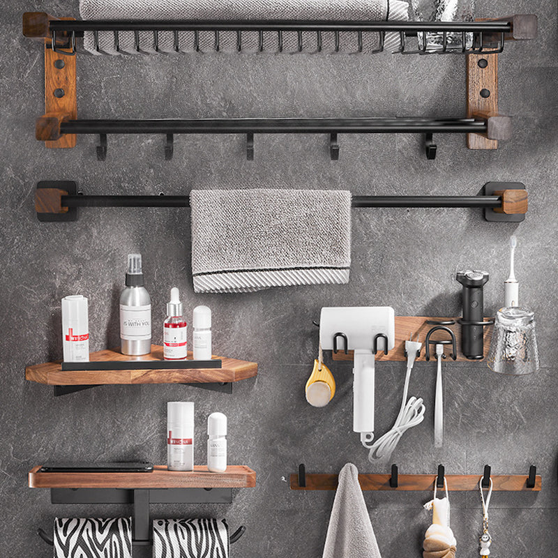 Lisslune | Wood & Aluminum Bathroom Set Brown Bathroom Accessory Set