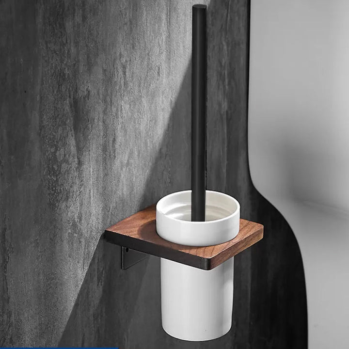 Lisslune | Wood & Aluminum Bathroom Set Brown Bathroom Accessory Set