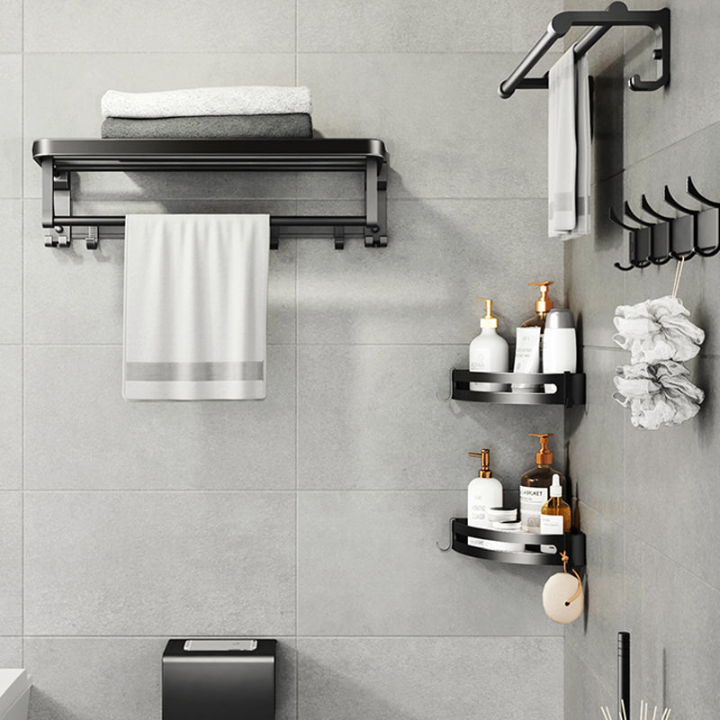 Lisslune | Contemporary bathroom accessory set with black surface and bath shelf/towel bar