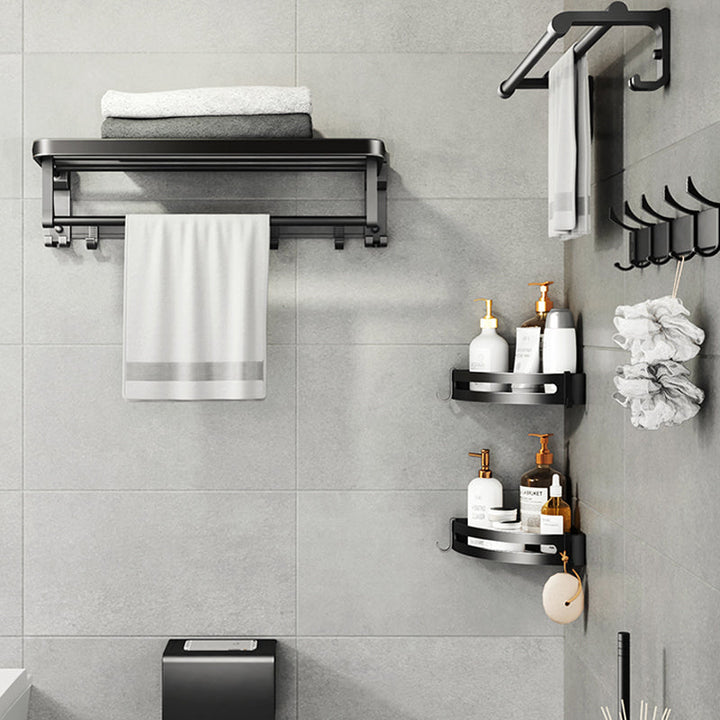 Lisslune | Contemporary bathroom accessory set with black surface and bath shelf/towel bar