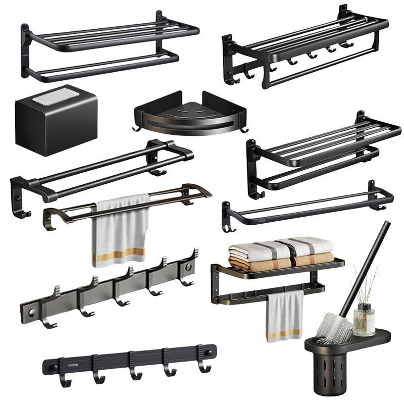 Lisslune | Contemporary bathroom accessory set with black surface and bath shelf/towel bar