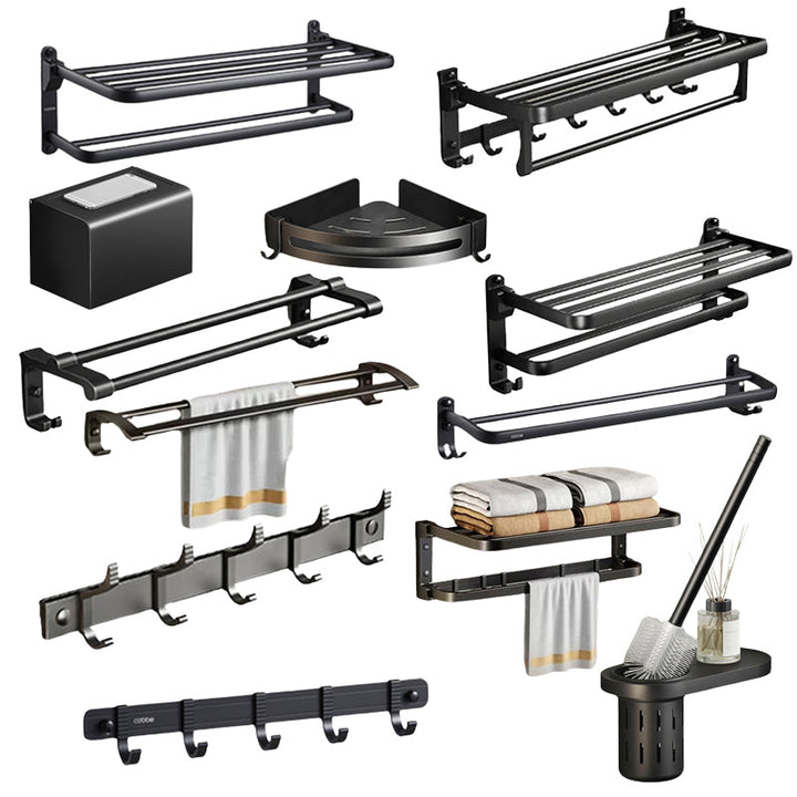 Lisslune | Contemporary bathroom accessory set with black surface and bath shelf/towel bar