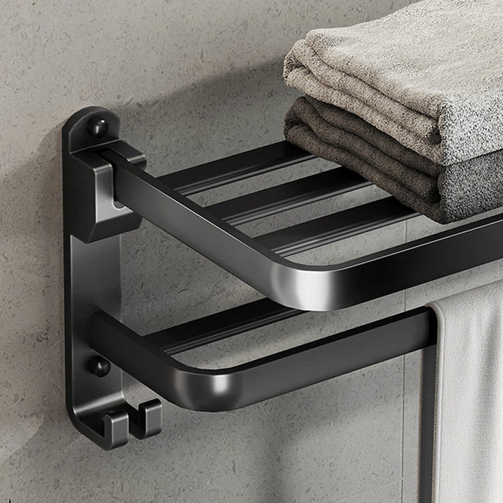Lisslune | Contemporary bathroom accessory set with black surface and bath shelf/towel bar